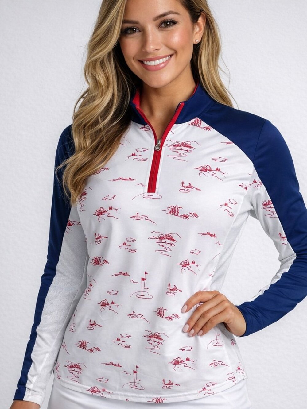 SanSoleil Golf Top XS UPF 50 1/4 Zip Long Sleeve Sun Shirt Golf Print Athleisure
